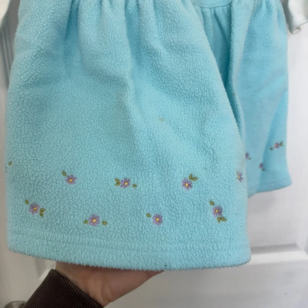 Vintage OshKosh B'Gosh Overall Dress Floral Baby Blue Ruffle Top Long Sleeve